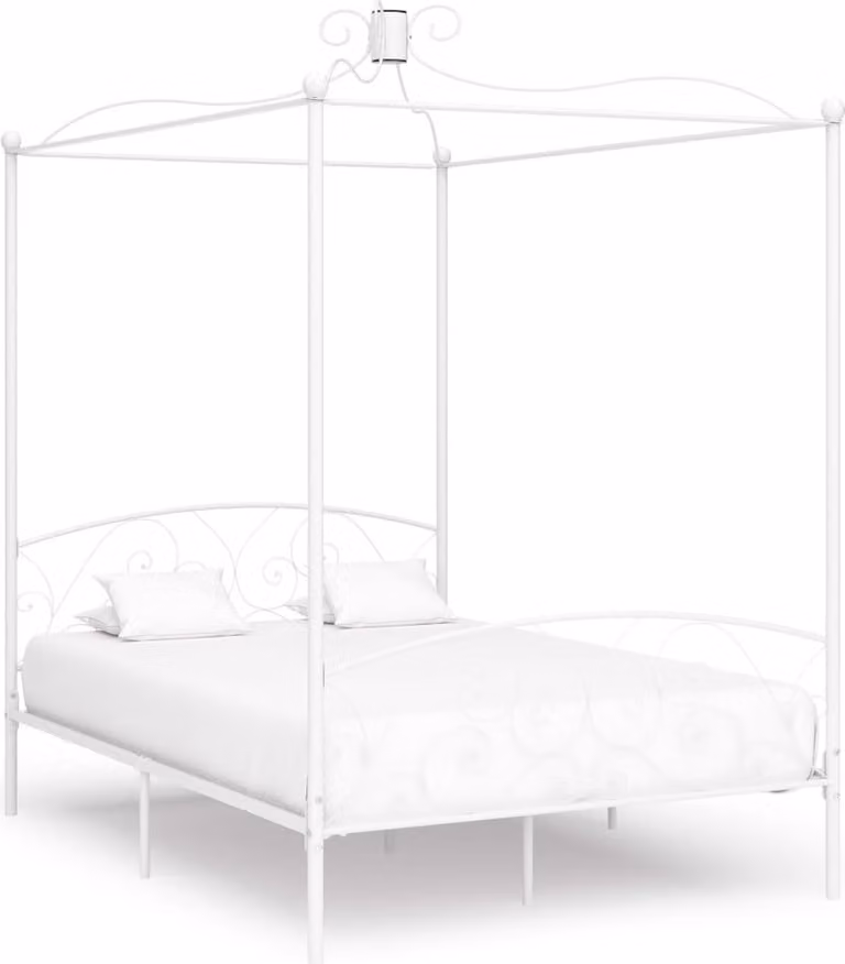 The Living Store Struttura letto a baldacchino in metallo bianco 120 x 200 cm