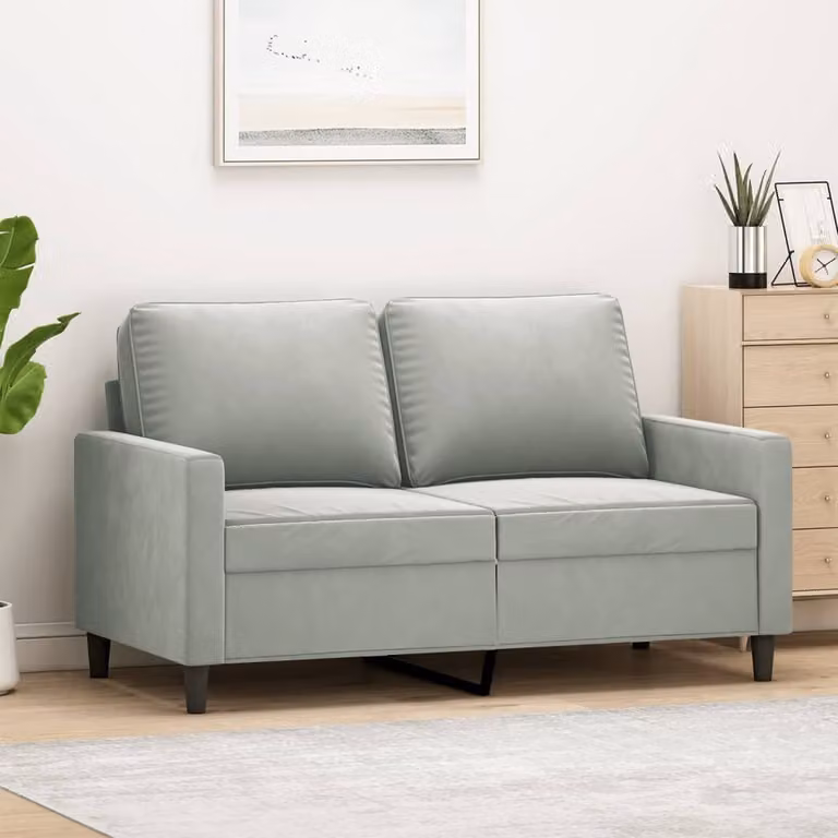 Divano a due posti, colore grigio chiaro, rivestito in velluto, dimensioni 120 cm