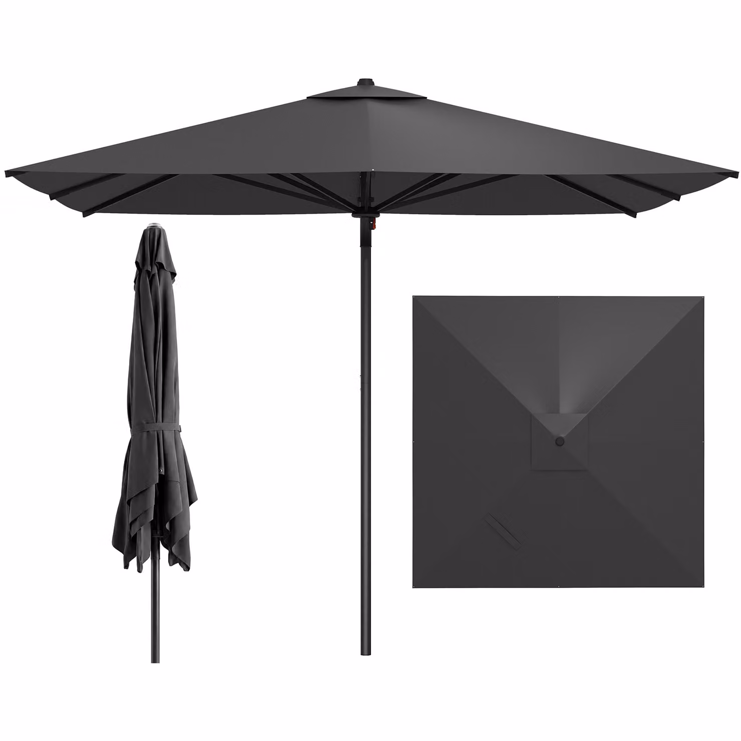 Ombrellone quadrato da esterno Costway in poliestere Grigio con 8 stecche metalliche e asta smontabile L: 300 x P: 300 cm