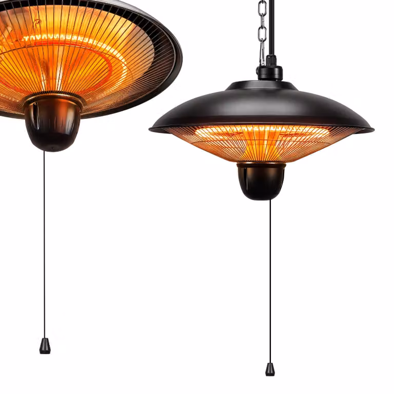 Ikodm, riscaldatore a infrarossi da soffitto da 1800W, riscaldatore per terrazza in fibra di carbonio con interruttore a tirante, 3 livelli di riscaldamento, grado di protezione IP55, colore nero