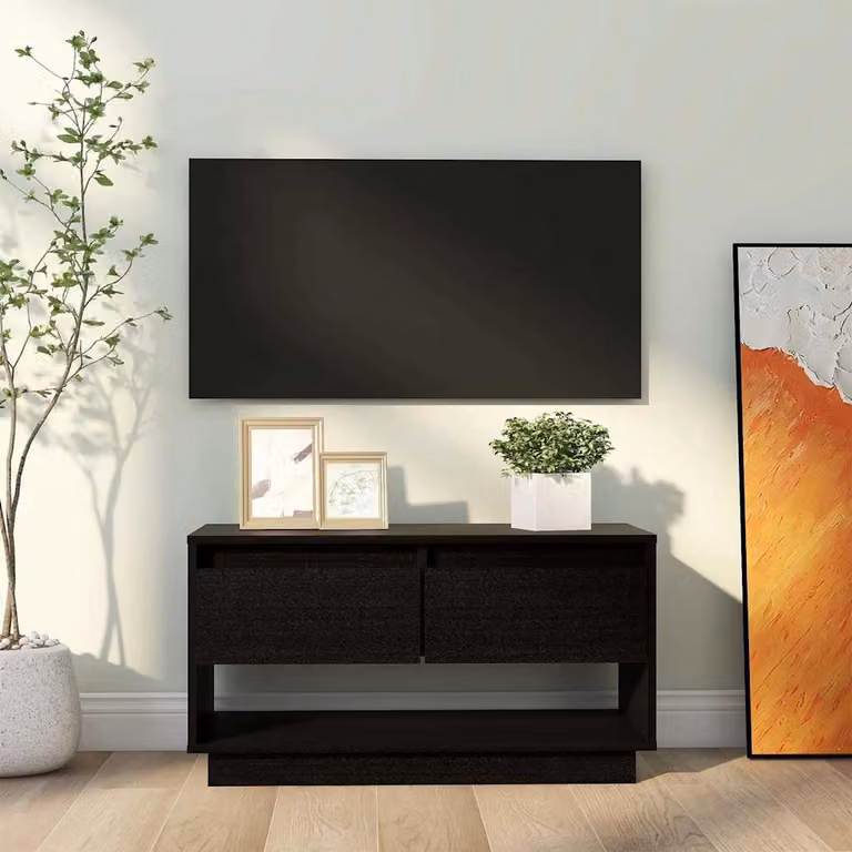 vidaXL Mobile Porta TV Nero in Legno di Pino per il tuo Soggiorno L/P/H: 74 x 34 x 40 cm