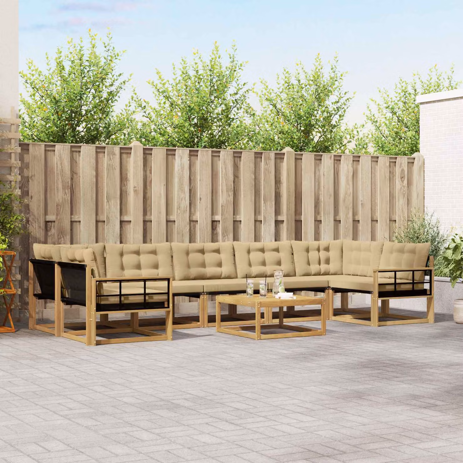 Set di divani da esterno vidaXL 8 pz in legno di acacia con tavolo da caffè, colore bianco e beige