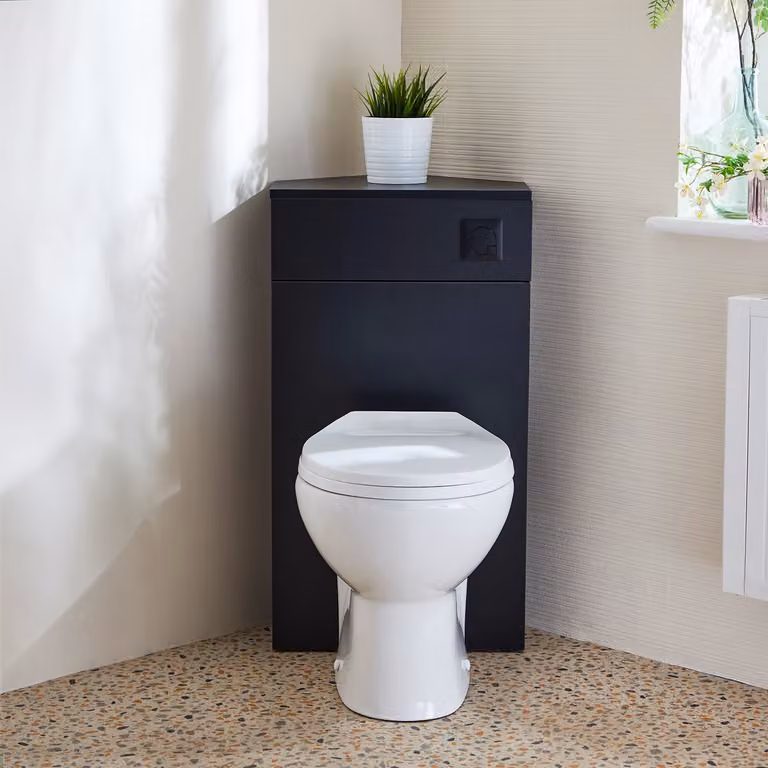 Unità WC Angolare in Grigio Nero con Sanitario a Filo Muro Select e Pulsante di Scarico Nero - Cluo