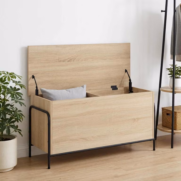 Scatola di stoccaggio moderna vidaXL in rovere sonoma e metallo, colore marrone, L 80 cm x P 40 cm x H 49,5 cm