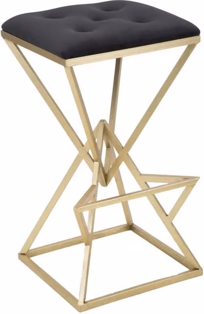 Sgabello da bar Charme1921 in velluto nero e oro con struttura in metallo L/P/H: 40 x 40 x 75 cm