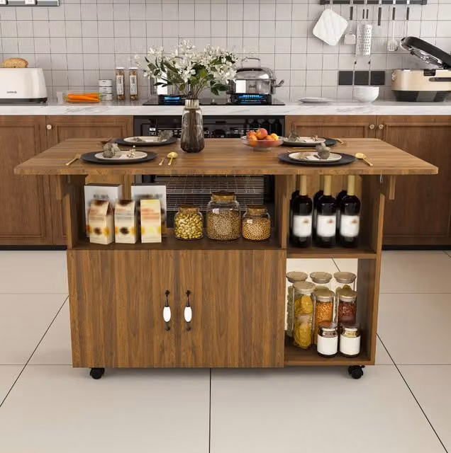 Tavolo pieghevole multifunzione MODFU in MDF color marrone con ruote e vani contenitori L: 110 cm, P: 70 cm