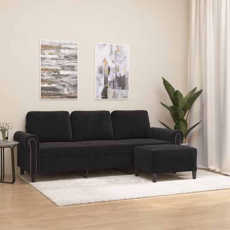 Maison Exclusive - Divano a tre posti con poggiapiedi, nero, 180 cm, in velluto