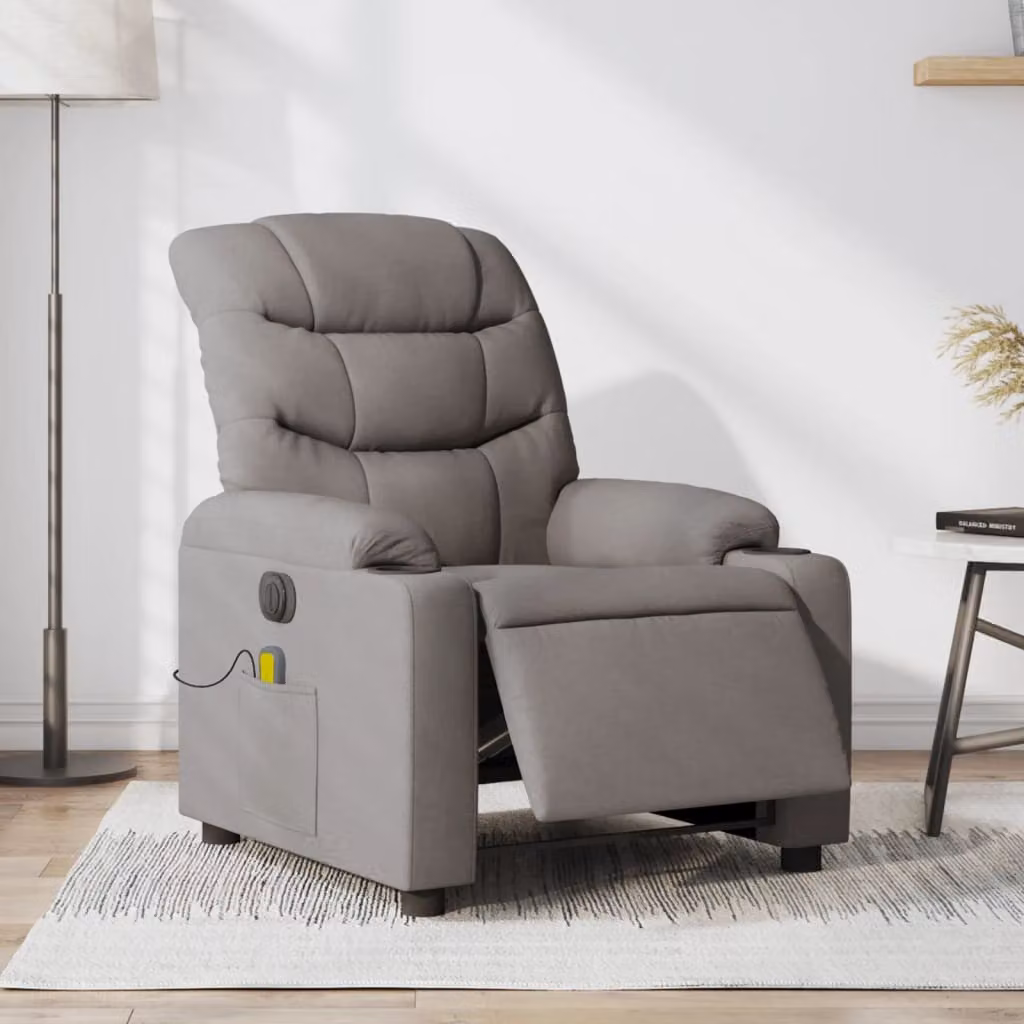 vidaXL Poltrona Massaggiante Reclinabile Elettrica in Tessuto Beige e Grigio – 1