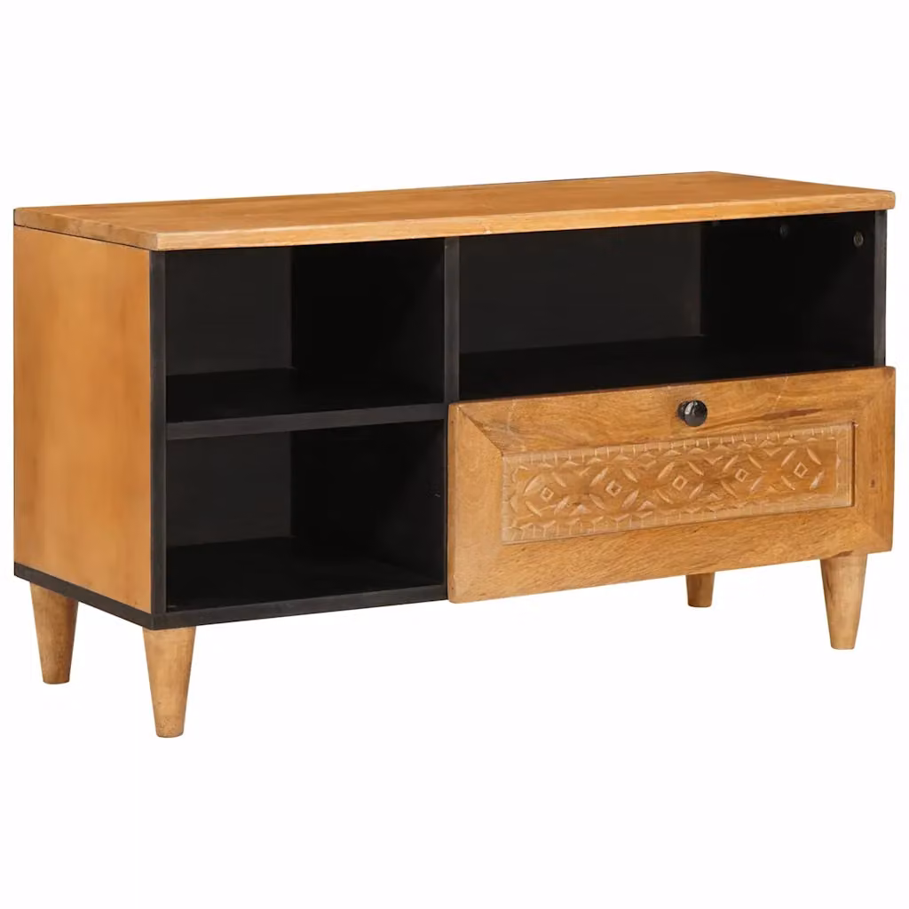 Mobile TV vidaXL in legno di mango massello marrone con cassetto, L 80 cm, P 33 cm, H 46 cm