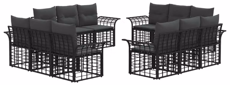 Set di divani da esterno 12 pcs Nero e Grigio scuro Poliestere