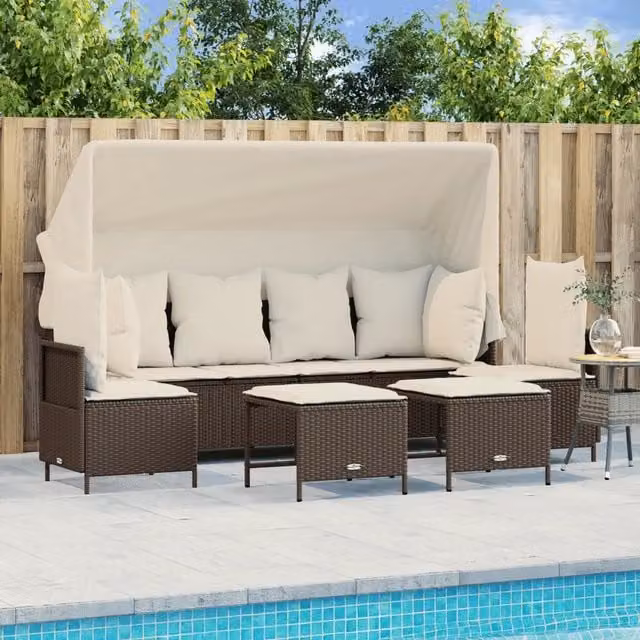 Set Divano da Giardino 5 pz con Cuscini Marrone in Polyrattan 3261552
