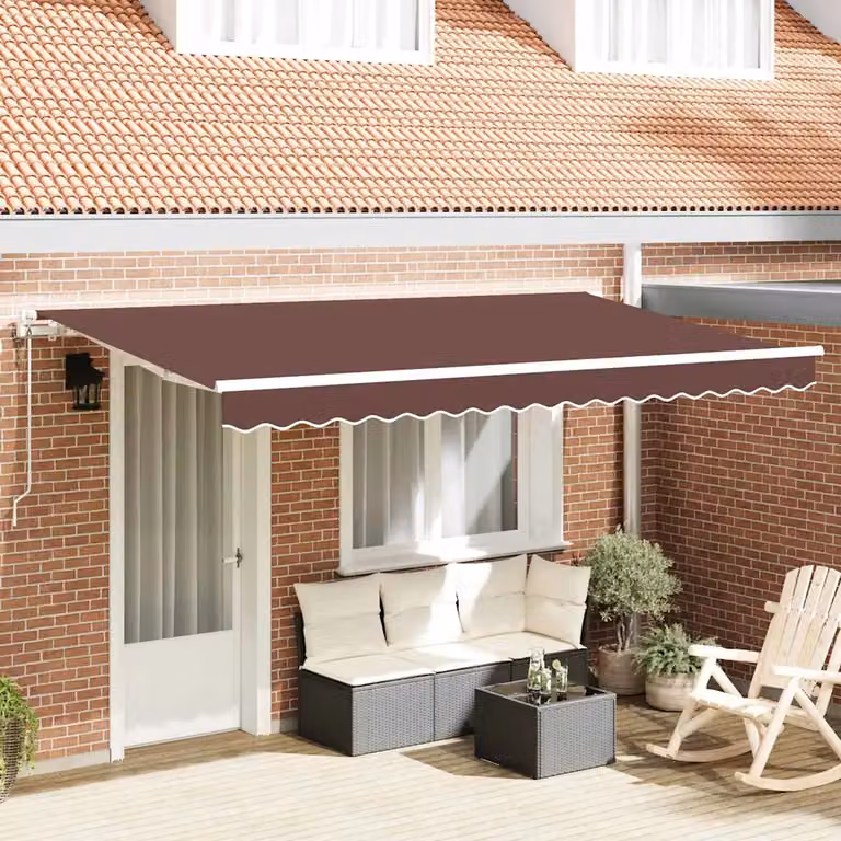 Tenda retrattile vidaXL con bracci pieghevoli in alluminio e tessuto in poliestere, Marrone, L 400 cm x P 200 cm