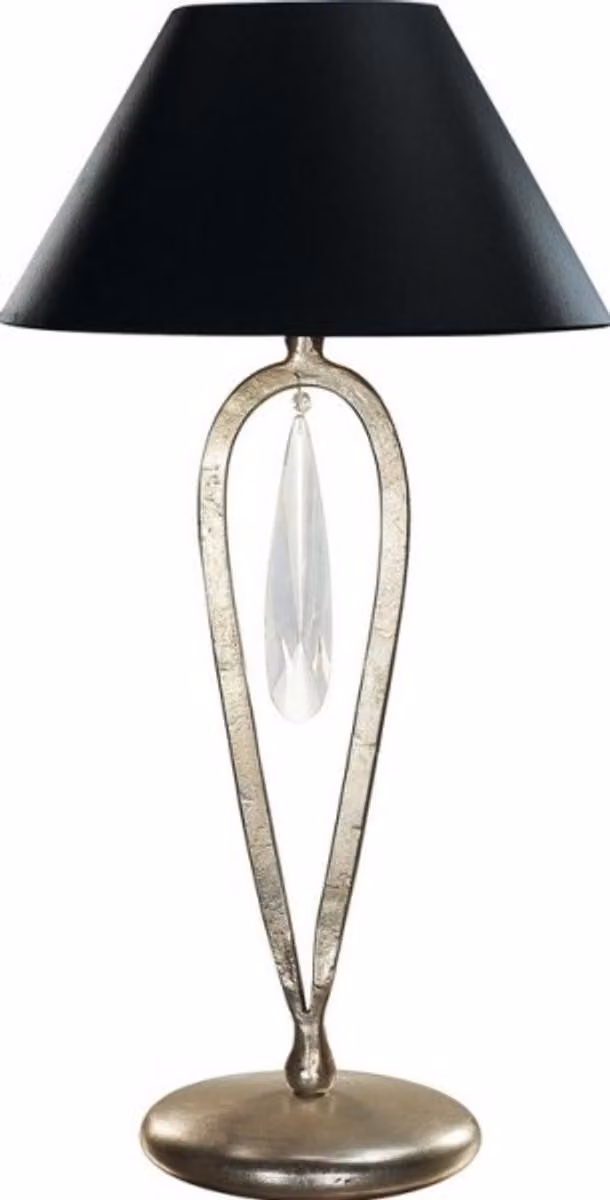 Lampada da tavolo in stile barocco, modello "Casa Padrino", nera/argento con cristalli di vetro. Lampada con colonne argentate, realizzata artigianalmente in Italia. Altezza: 56 cm