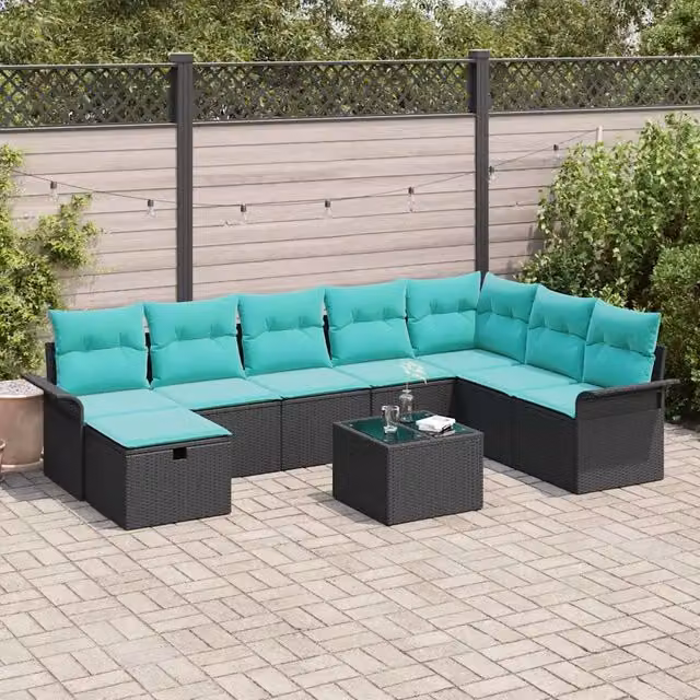 Set Divano da Giardino 9 pz Poly Rattan 3360277