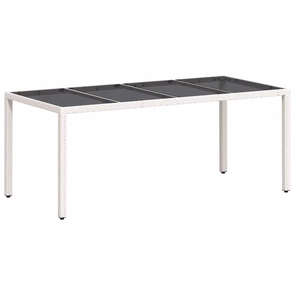 Tavolo Giardino Piano in Vetro Bianco 190x90x75 cm Polyrattan