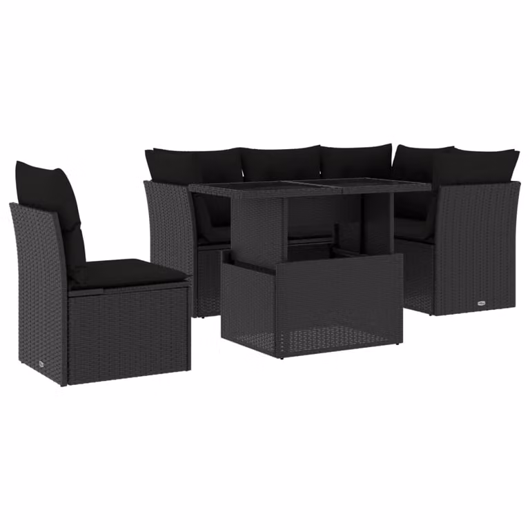 Set Divano da Giardino 6 pz con Cuscini Nero in Polyrattan