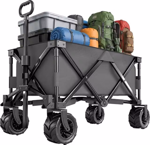 Carrello da Giardino Carico max 70kg con Maniglia Telescopica, in Metallo e Tessuto Oxford, 108x55 cm, Grigio