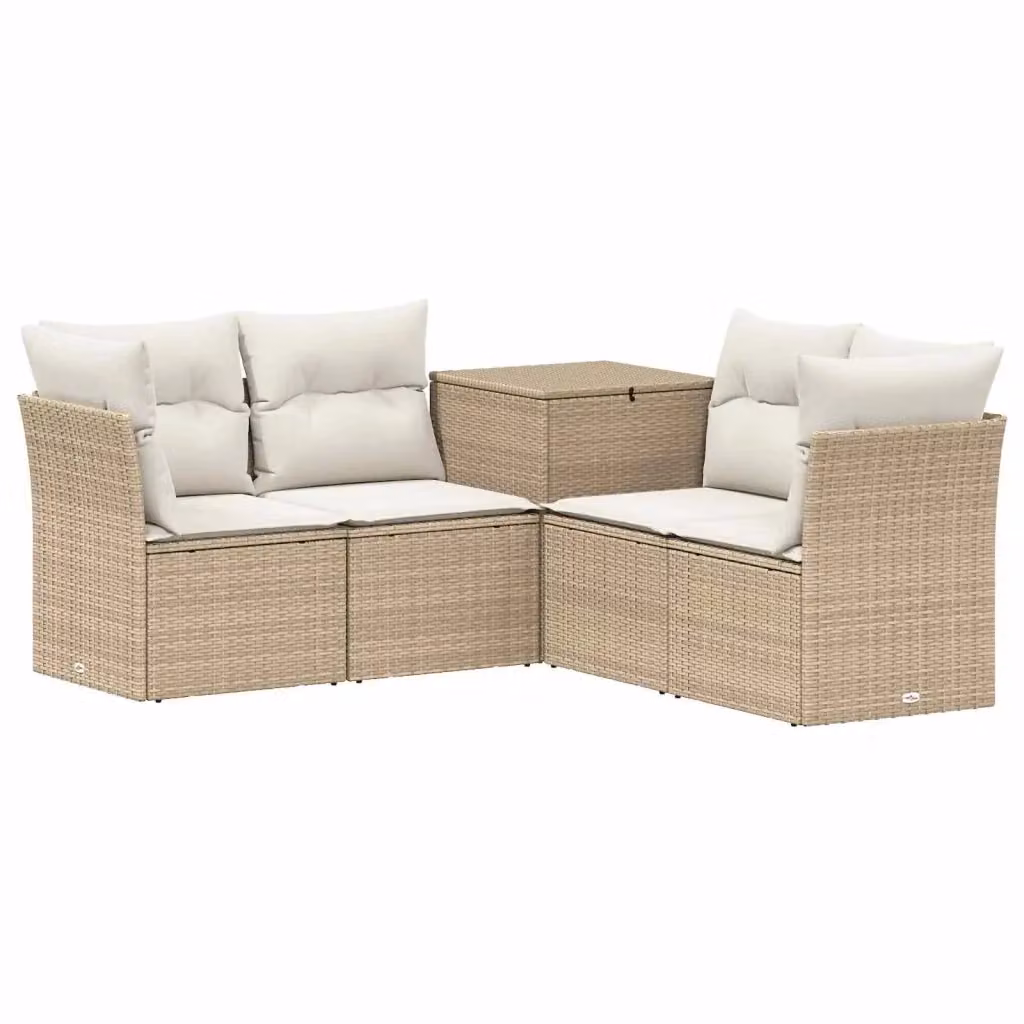 Set di divani da giardino a forma di L vidaXL in polyrattan beige e bianco con cuscini inclusi – 2