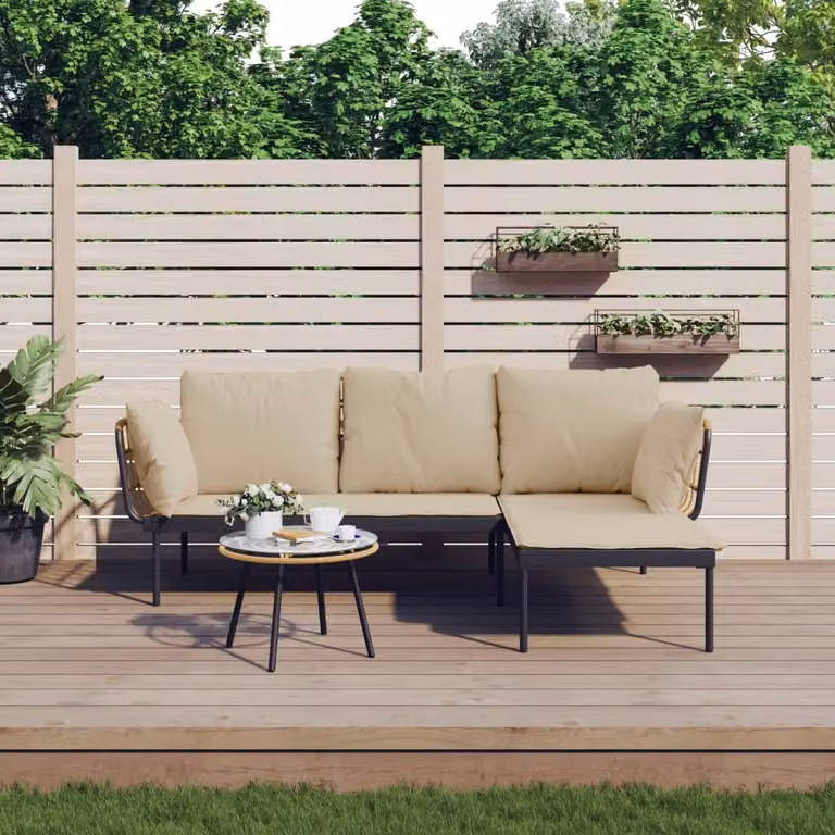 The Living Store Set da giardino 3 pezzi con cuscini Beige in poly rattan