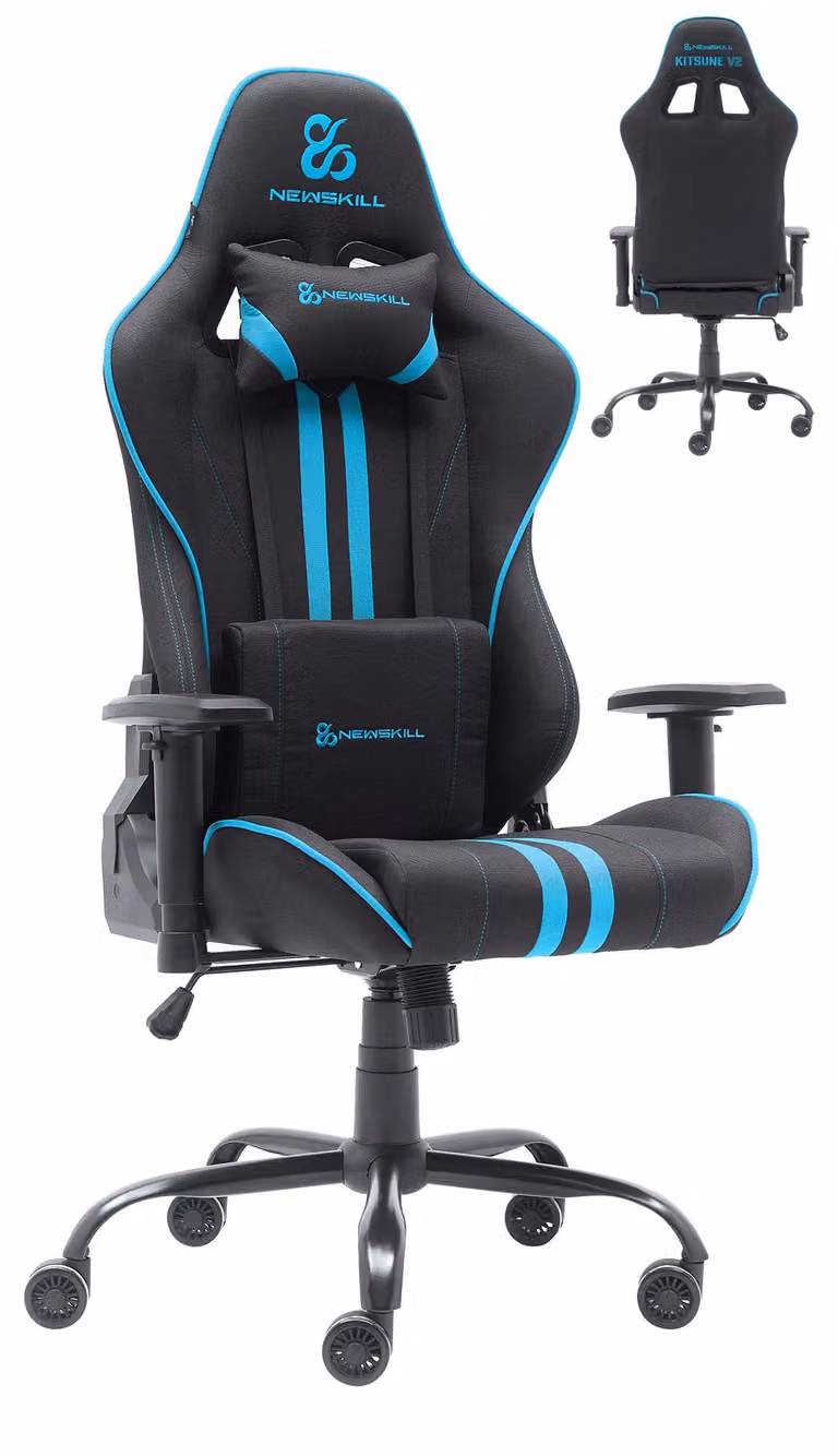 Sedia da gaming, blu, taglia M, rivestita in tessuto, reclinabile, regolabile in altezza, portata massima 136 kg