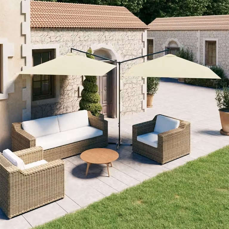 Maison Exclusive - Ombrellone doppio con palo in acciaio 600x300 cm, bianco sabbia