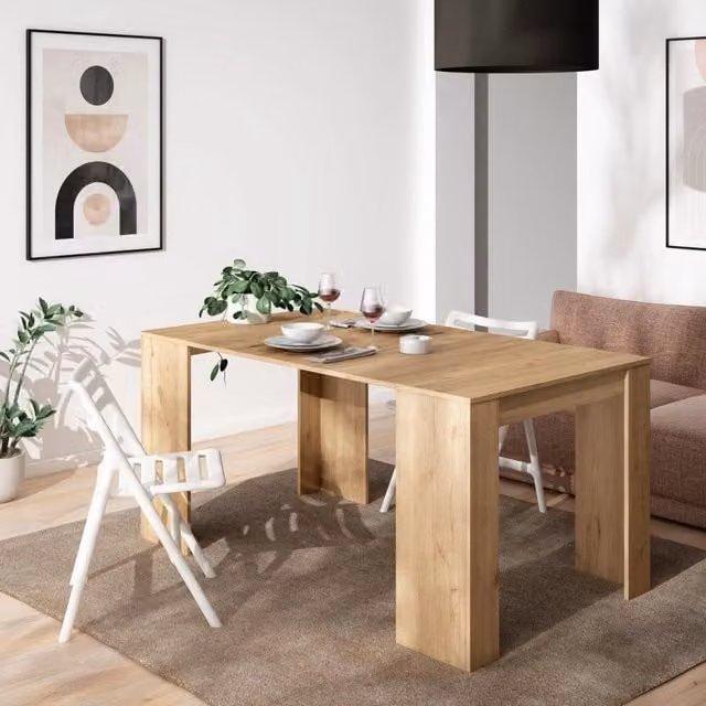 Consolle allungabile, 160x90x77cm, Per 8 persone, Tavolo da pranzo, colore Rovere RF2622