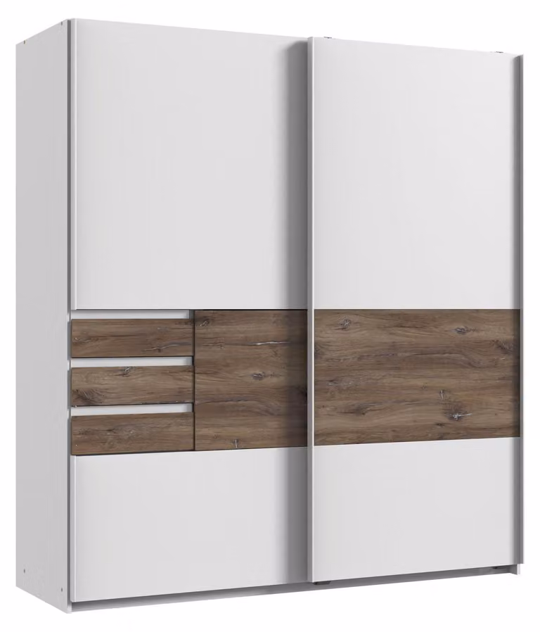 Armadio ad ante scorrevoli Bamberg Armadio 180x65x198cm, bianco / rovere Flagstaff