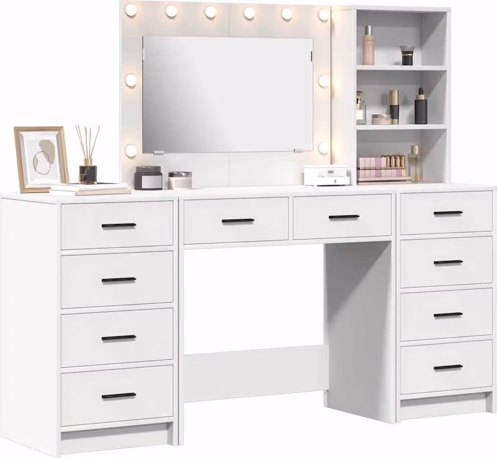 Tavolo da Trucco con cassetto 3 pcs Bianco Legno multistrato