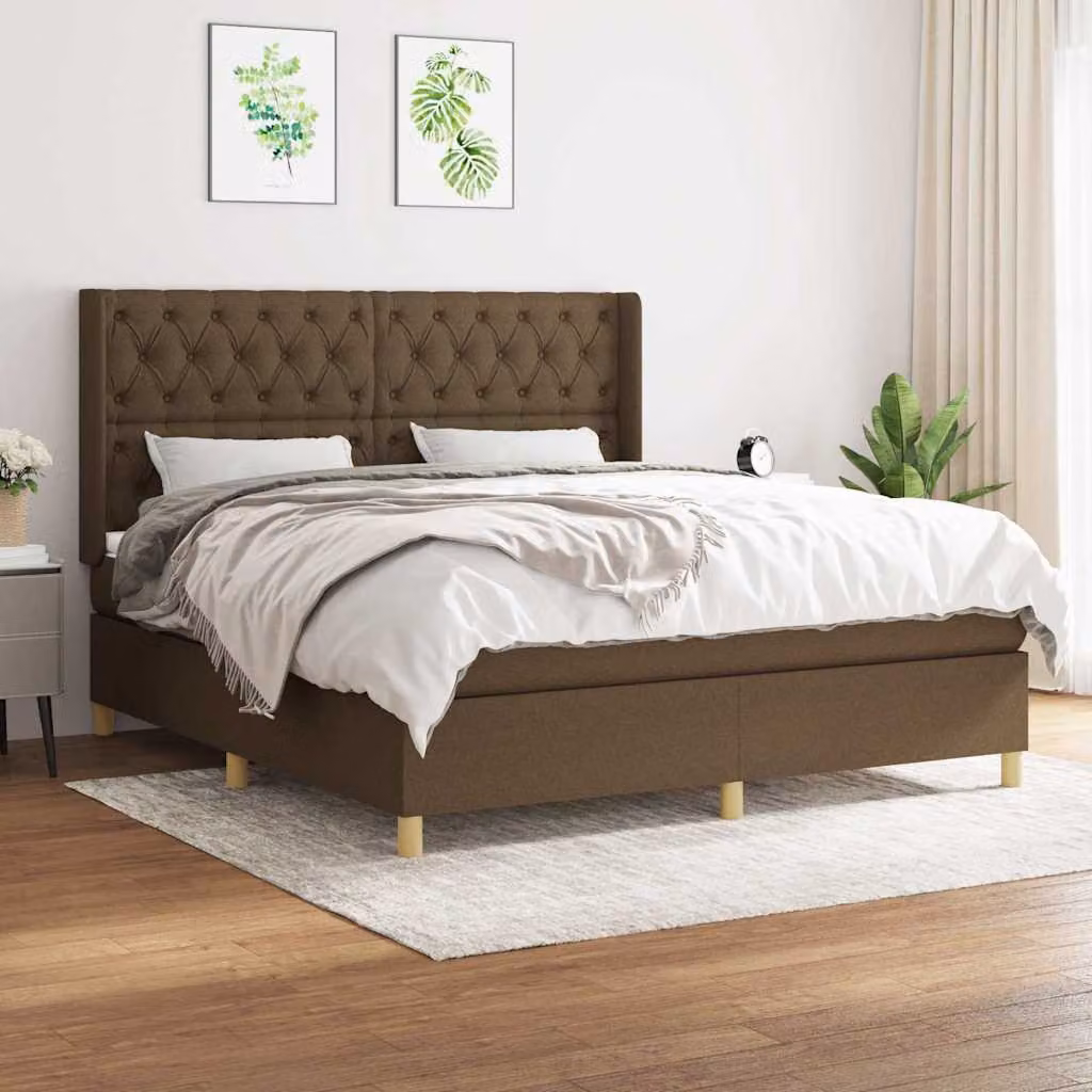vidaXL Giroletto a Molle con Materasso in Tessuto Marrone e Bianco L/P/H: 160 x 200 x 128 cm – 1