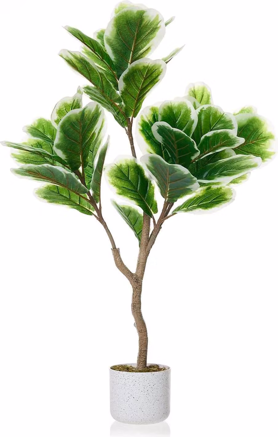 Fico artificiale Ficus lyrata - Albero bonsai - PE - 3XL - Coprivaso bianco latte - Per esterni - Verde