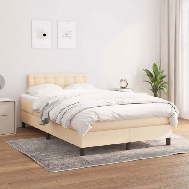 Letto Ibrido con Giroletto a Molle e Materasso vidaXL in Tessuto Beige e Bianco L/P: 120 x 200 cm – 1