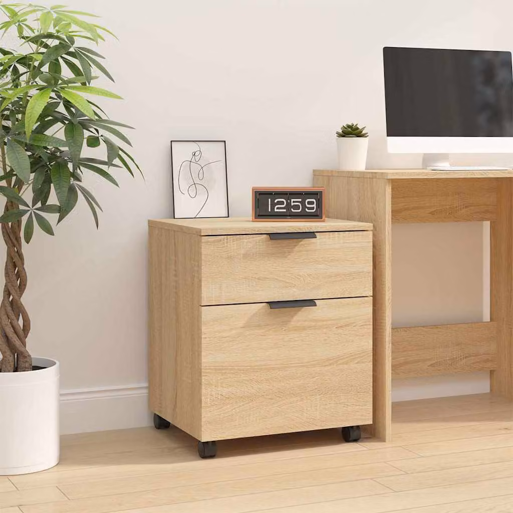vidaXL Schedario con Ruote in Legno Multistrato e MDF, Rovere Sonoma, con Serratura, L 45 cm x P 38 cm x H 54 cm