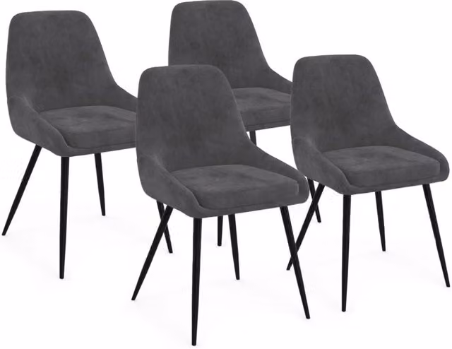 Set di 4 sedie THALYA IDMarket in velluto grigio scuro con braccioli e struttura in metallo – 1