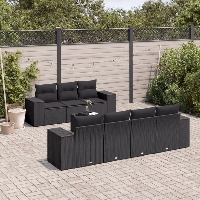Set di divani da giardino vidaXL in polyrattan nero con 8 pezzi e cuscini inclusi