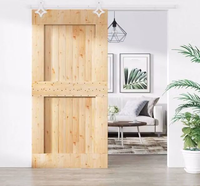 Porta scorrevole moderna vidaXL in legno e acciaio, colori naturale e bianco, L: 100 cm, H: 210 cm
