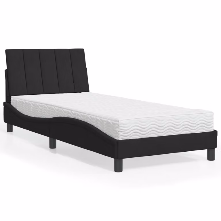 Letto con Materasso Hanko vidaXL in Velluto Nero L/P: 90 x 190 cm