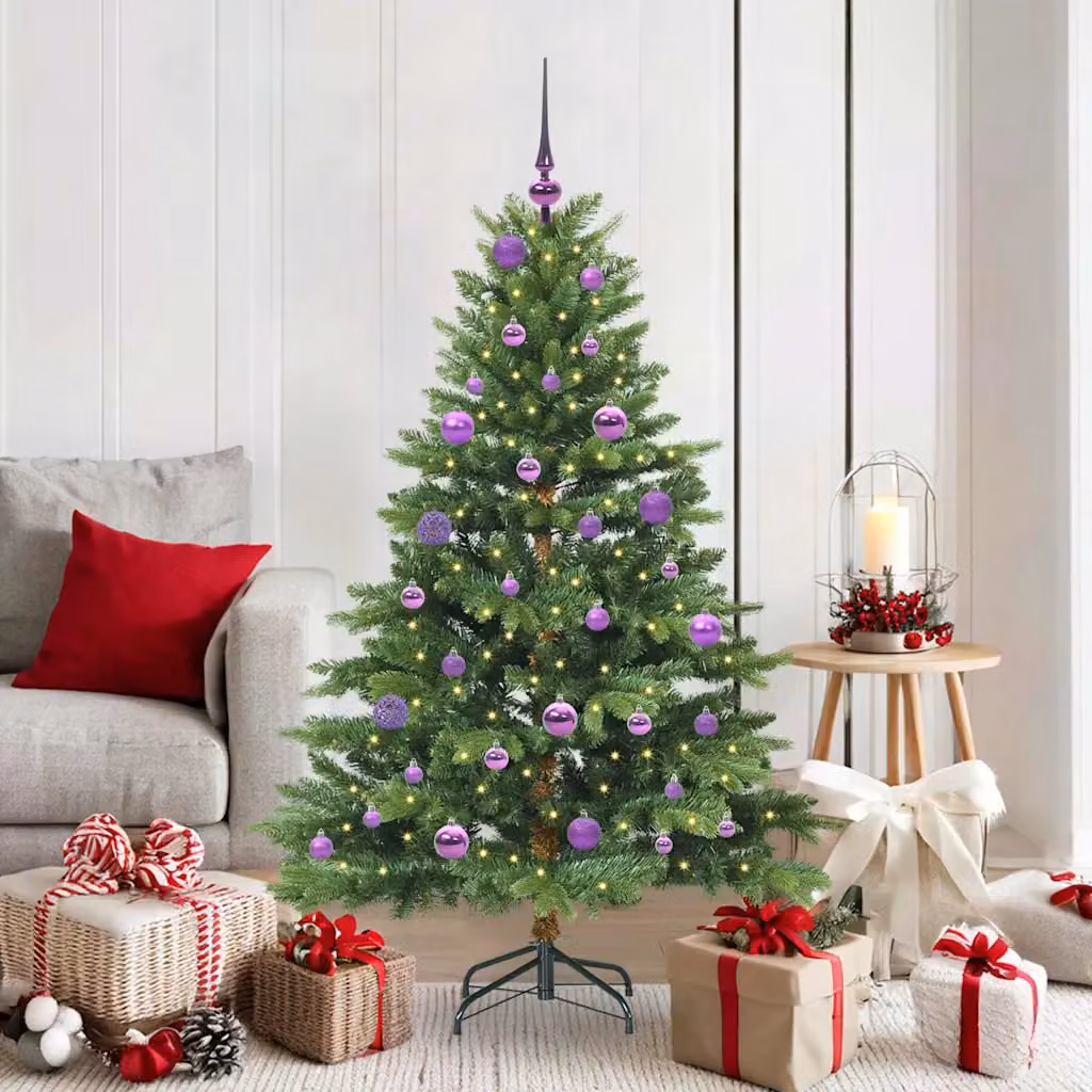 Albero di Natale artificiale vidaXL verde con 150 LED luce bianca calda in PE e PVC, Altezza: 150 cm