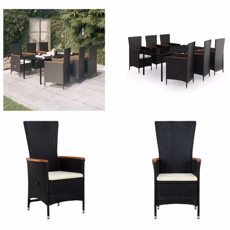 vidaXL Set da pranzo da giardino 7 pezzi con cuscini nero - Set da pranzo da giardino - Set da pranzo da giardino - Set di mobili da giardino - Set di mobili da giardino