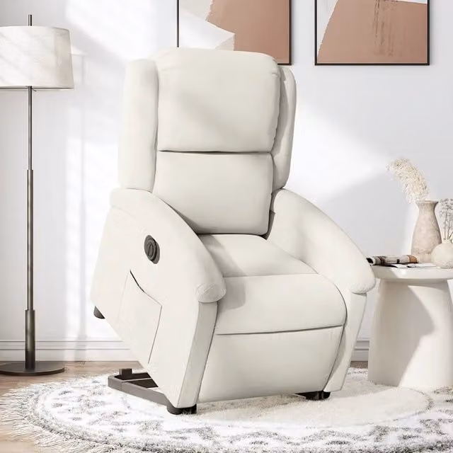 Poltrona Alzapersona Reclinabile Elettrica vidaXL in Velluto Beige con Supporto per Anziani e Braccioli