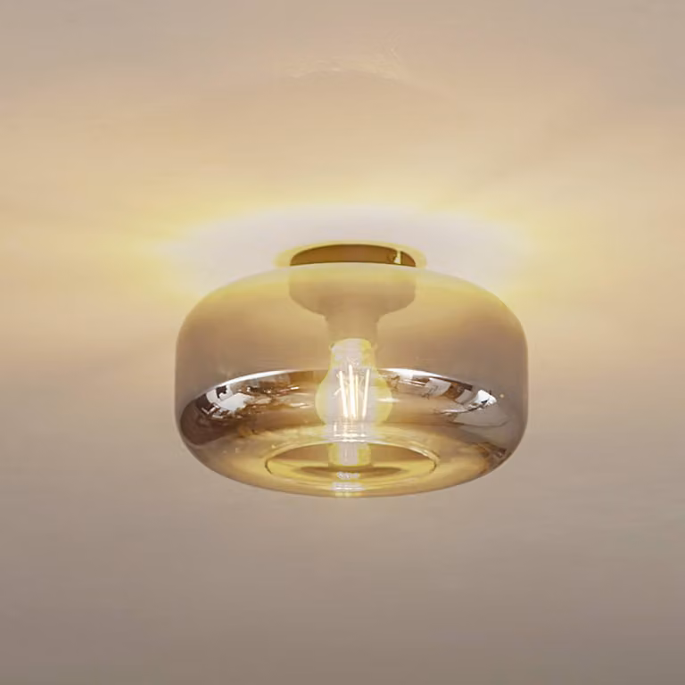 Plafoniera soffitto Hildur Lindby, dimmerabile, Alluminio / Grigio / Zincato, Soggiorno / Sala da pranzo, Vetro, Plafoniera