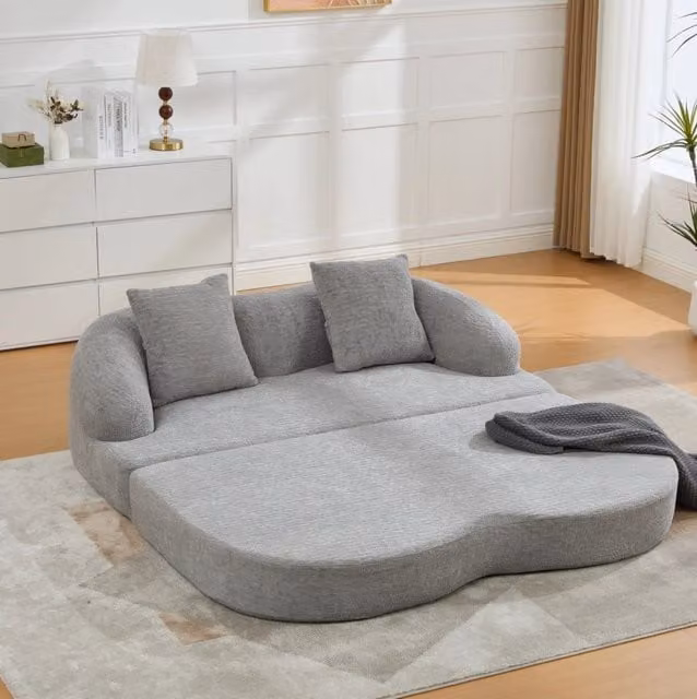 Divano letto 2 posti pieghevole in ciniglia grigio chiaro