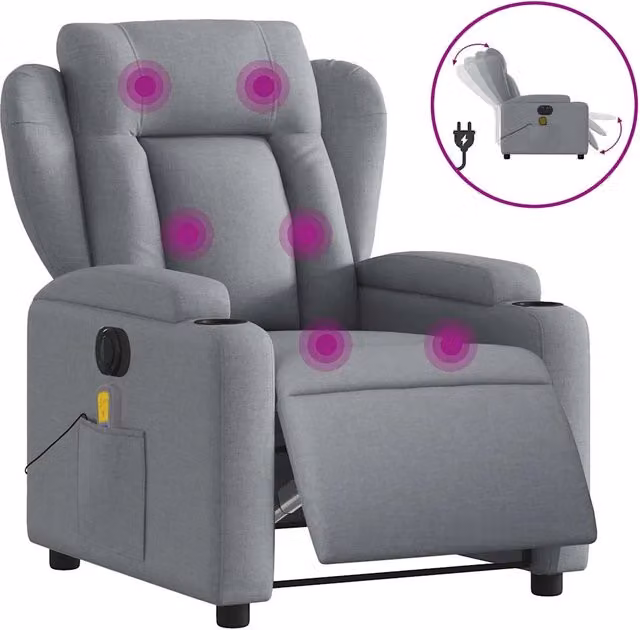 Poltrona | Sedia Relax Reclinabile Massaggio Elettrica Grigio Chiaro Tessuto