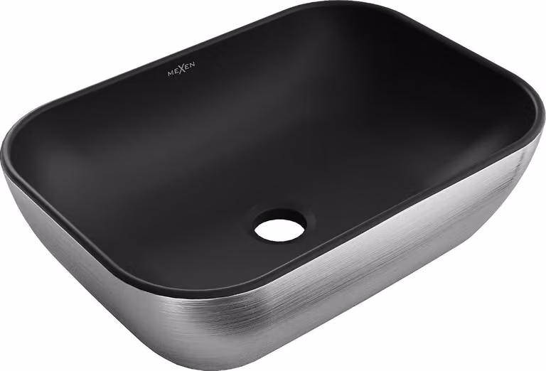 Mexen Rita lavabo da appoggio 45 x 32 cm, nero opaco/motivo lineare argentato - 21084573