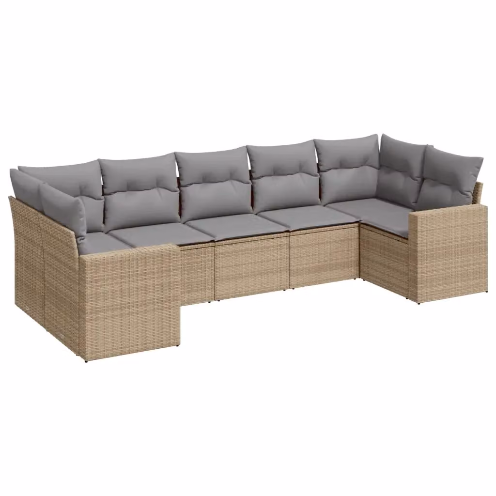 vidaXL Set di Divani da Giardino a L con 7 Sedute e Cuscini Beige e Grigio in Polyrattan e Metallo – 2