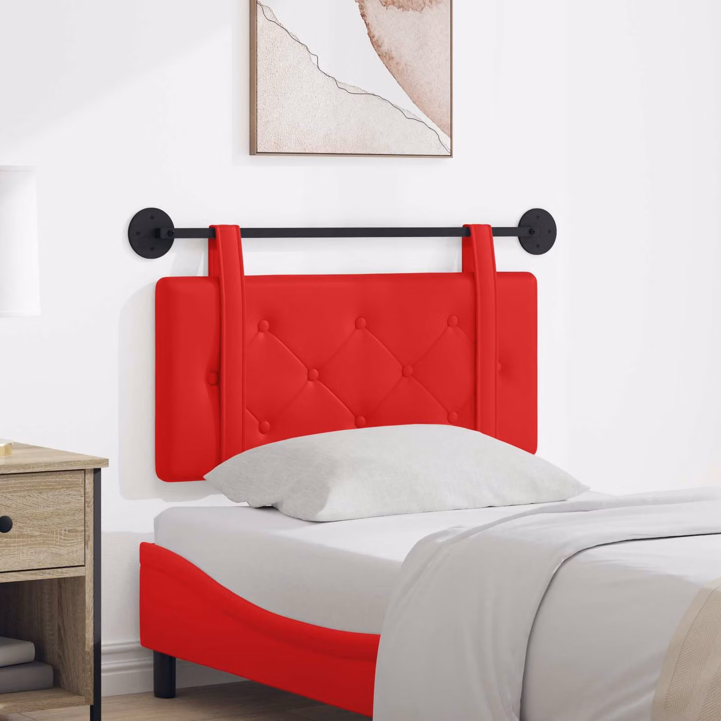 Testiera per letto sospesa vidaXL in similpelle rossa con pannello imbottito in MDF