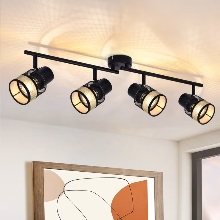 ZMH plafoniera faretto da soffitto 4 fiamme nero E27 lampada da soffitto corridoio metallo vintage 330°rotante per soggiorno camera da letto cucina scale bagno