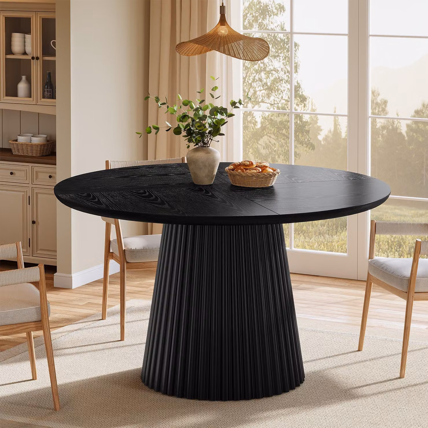 Tribesigns, tavolo da pranzo rotondo da 120 cm, adatto per 4-6 persone, tavolo da cucina in stile rustico, tavolo da pranzo in legno con base scanalata, ideale per sala da pranzo o cucina