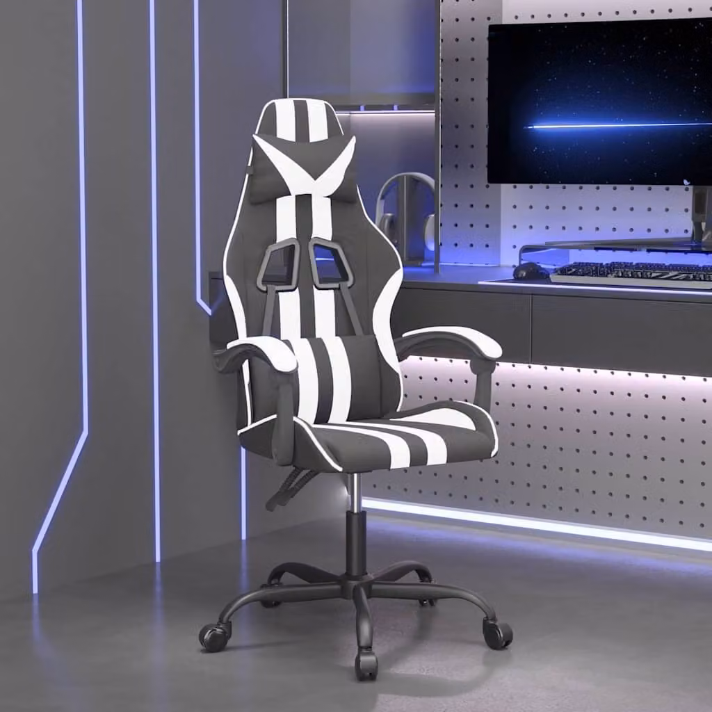 Sedia da Gaming Girevole vidaXL in Similpelle Nero e Bianco con Poggiatesta e Braccioli