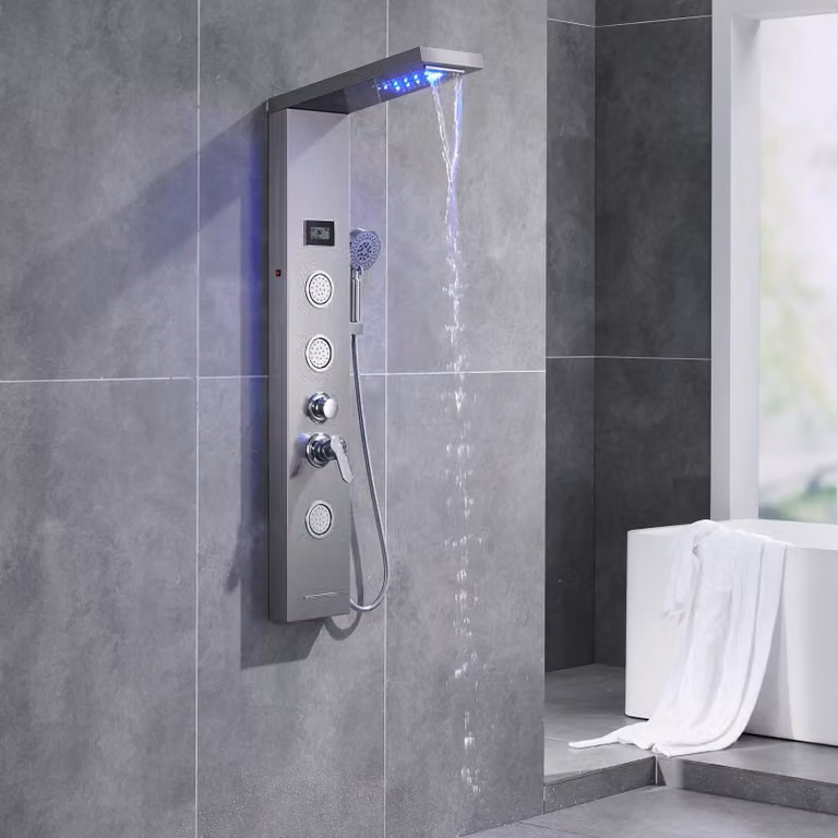 Sistema doccia - Doccia a pioggia - Doccetta manuale - Getto corpo - Ugello a cascata - Grigio - Miscelatore termostatico