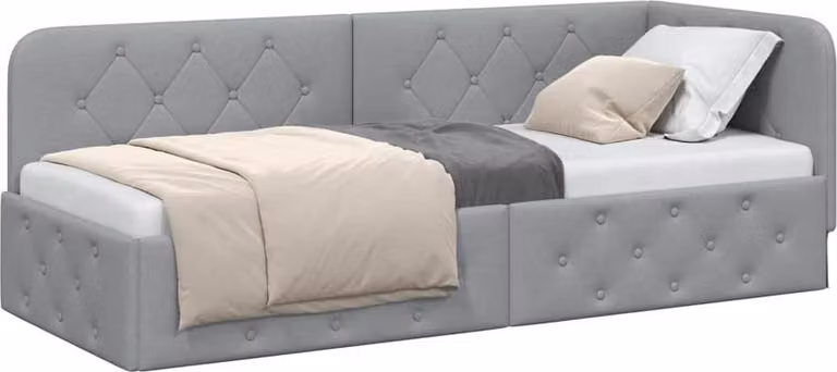 Cornice del letto ad angolo Grigio chiaro 80 x 200 cm Tessuto